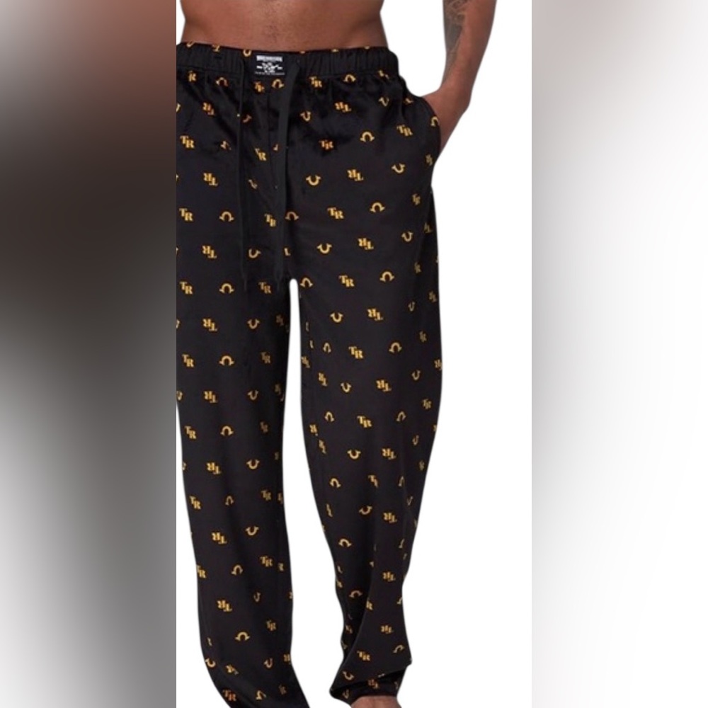 True Religion Black Joggers fleece pajamas with Gold Pattern size large